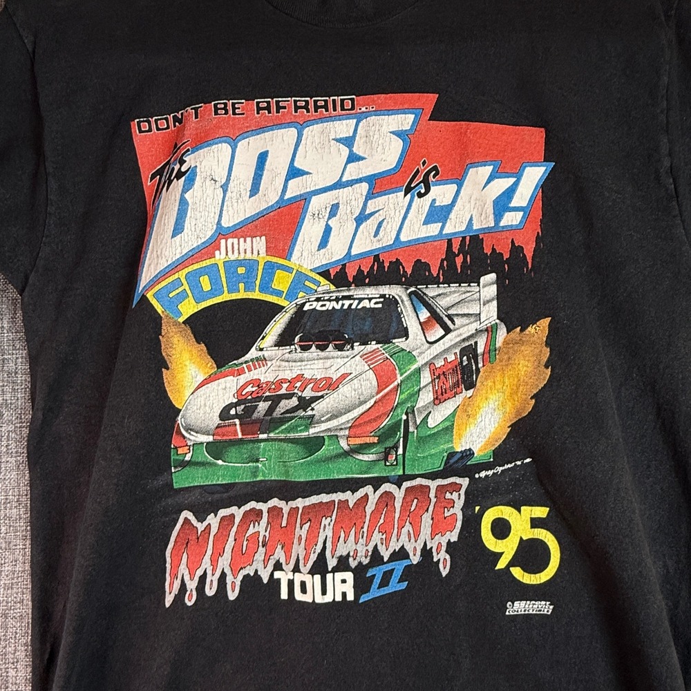 Mens Vintage Sport Service John Force T Shirt | L | Black 1995 Nightmare Tour II